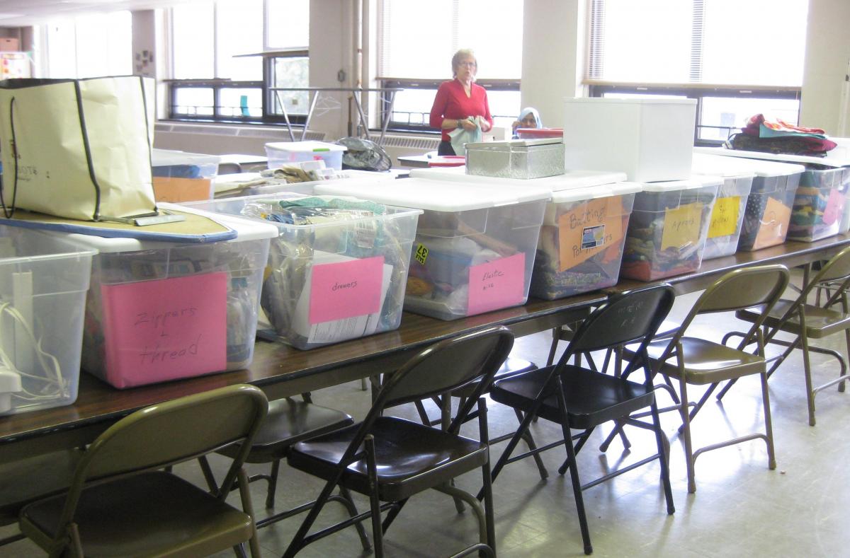 Sorting donated supplies