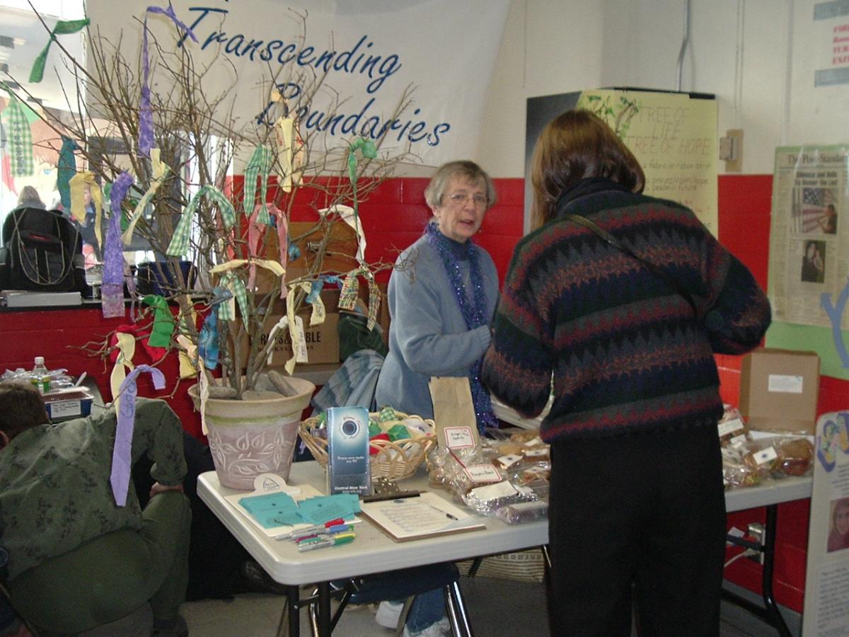 A booth at the Plowshares Festival